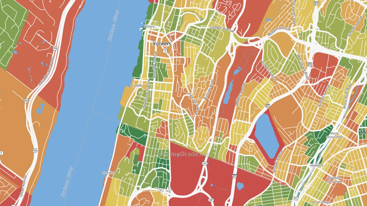 Park Hills, Yonkers, NY Map of Burglary Rates