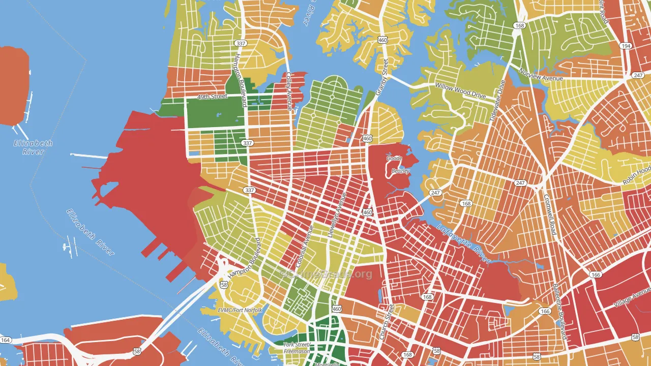 Park Place, Norfolk, VA Map of Burglary Rates