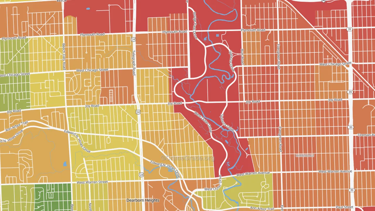 Park, Redford, MI Map of Burglary Rates