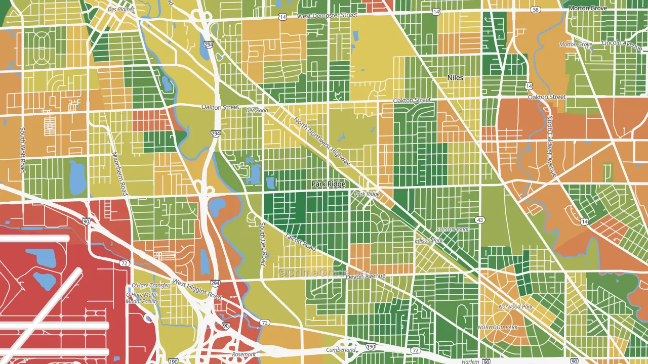 Park Ridge, IL Map of Burglary Rates