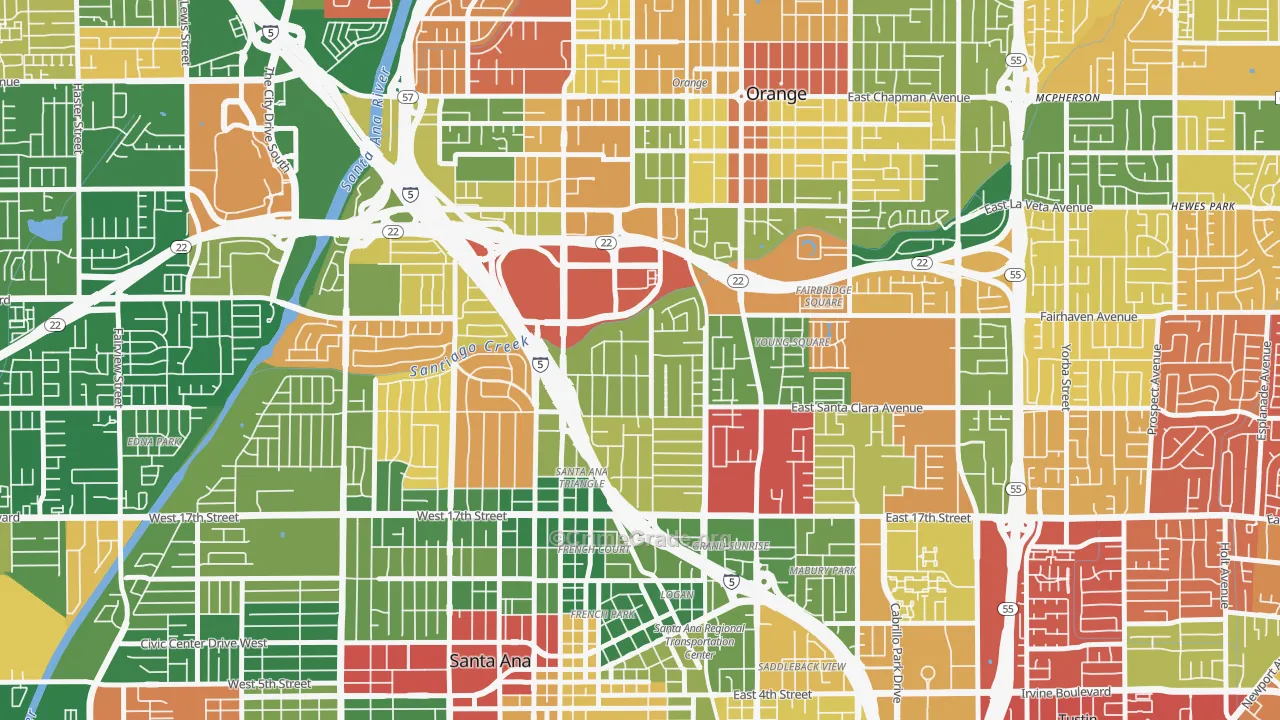 Park Santiago, Santa Ana, CA Map of Burglary Rates