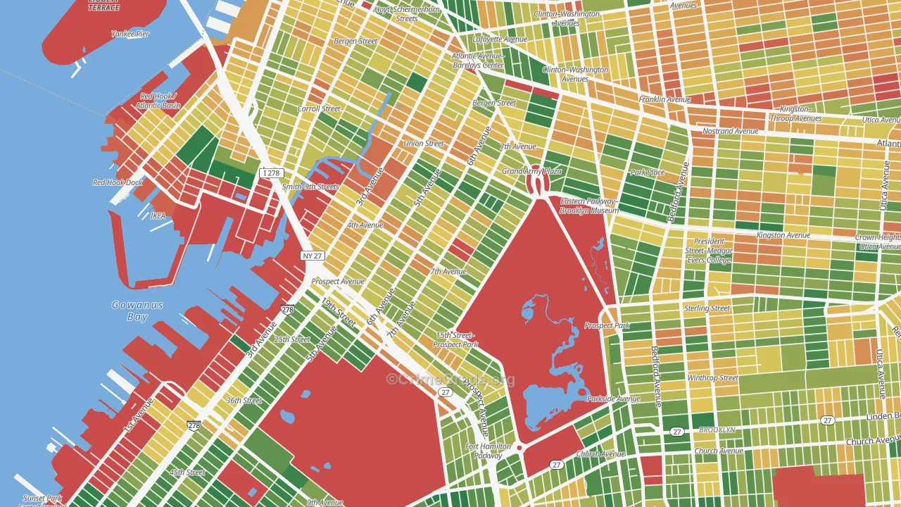 Park Slope, Brooklyn, NY Map of Burglary Rates