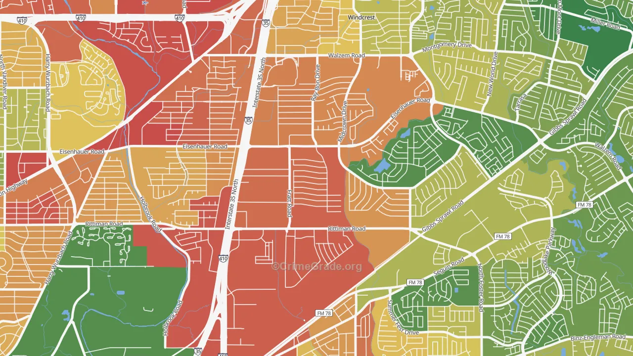 Park Village, San Antonio, TX Map of Burglary Rates