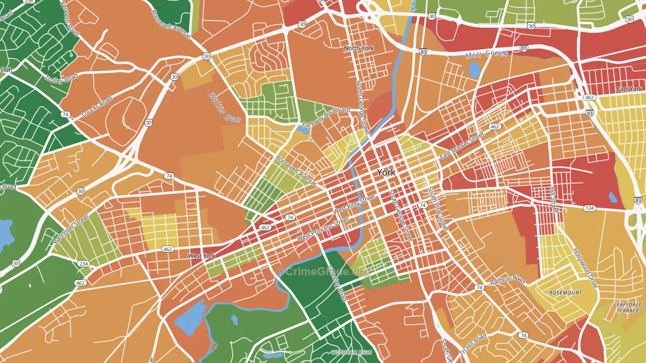 Park Village, York, PA Map of Burglary Rates