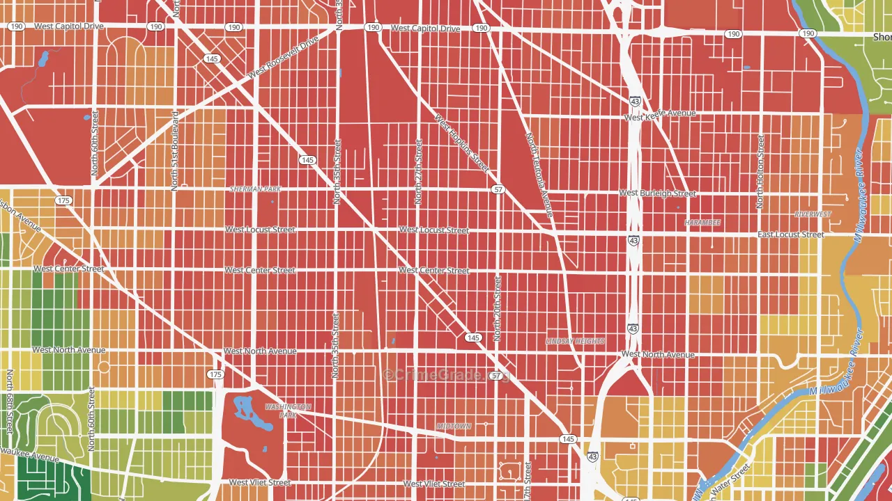 Park West, Milwaukee, WI Map of Burglary Rates