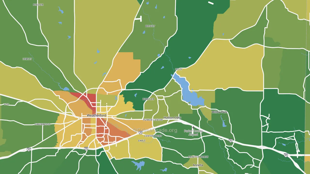 Parker County, TX Map of Burglary Rates