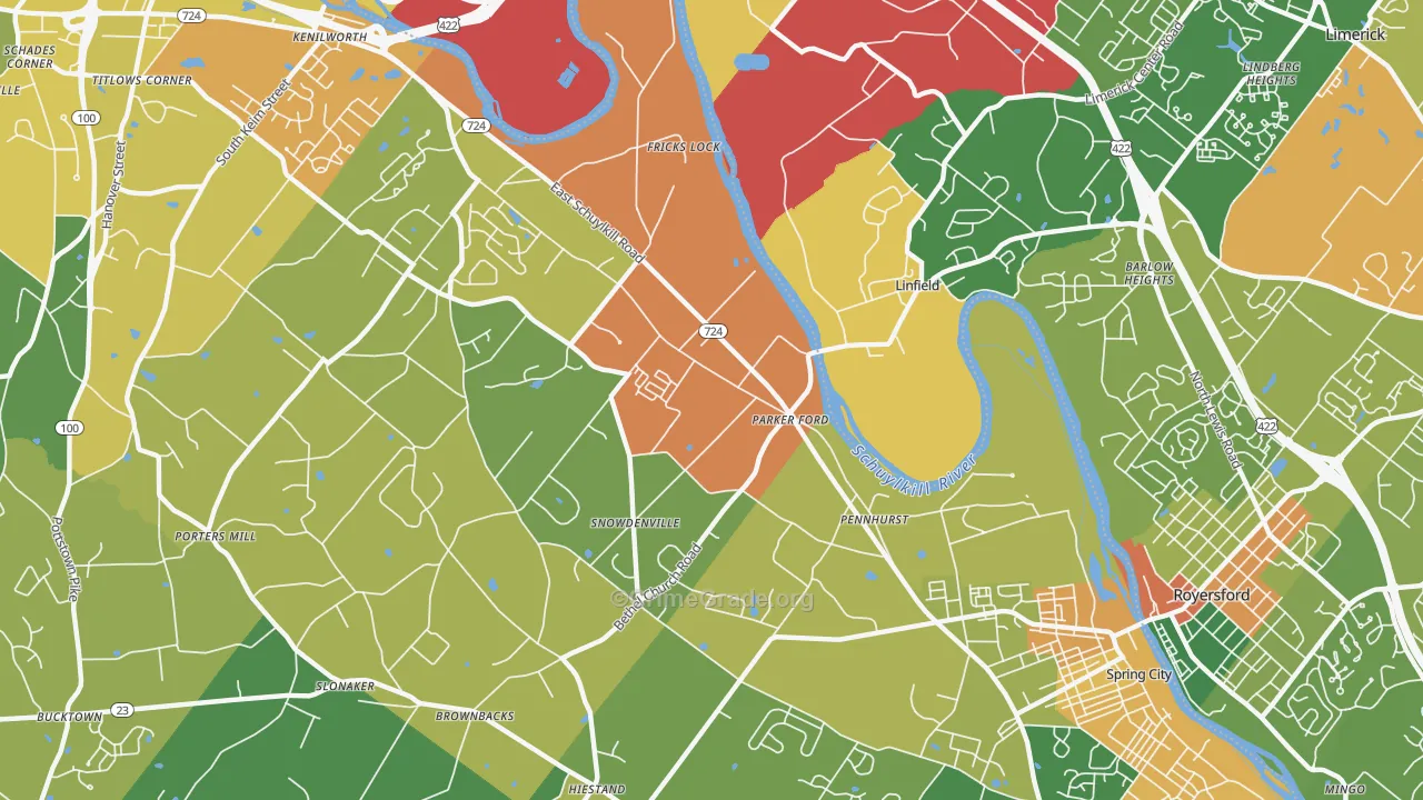 Parker Ford, PA Map of Burglary Rates