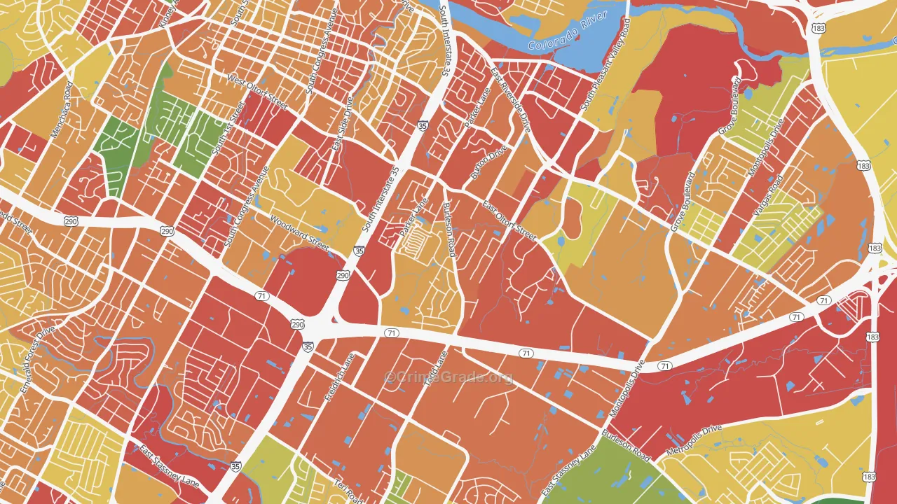 Parker Lane, Austin, TX Map of Burglary Rates