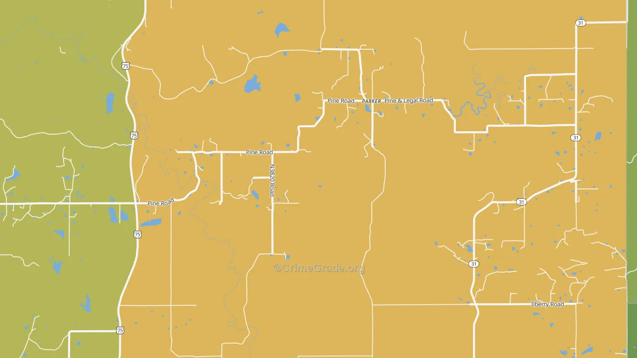 Parker, OK Map of Burglary Rates