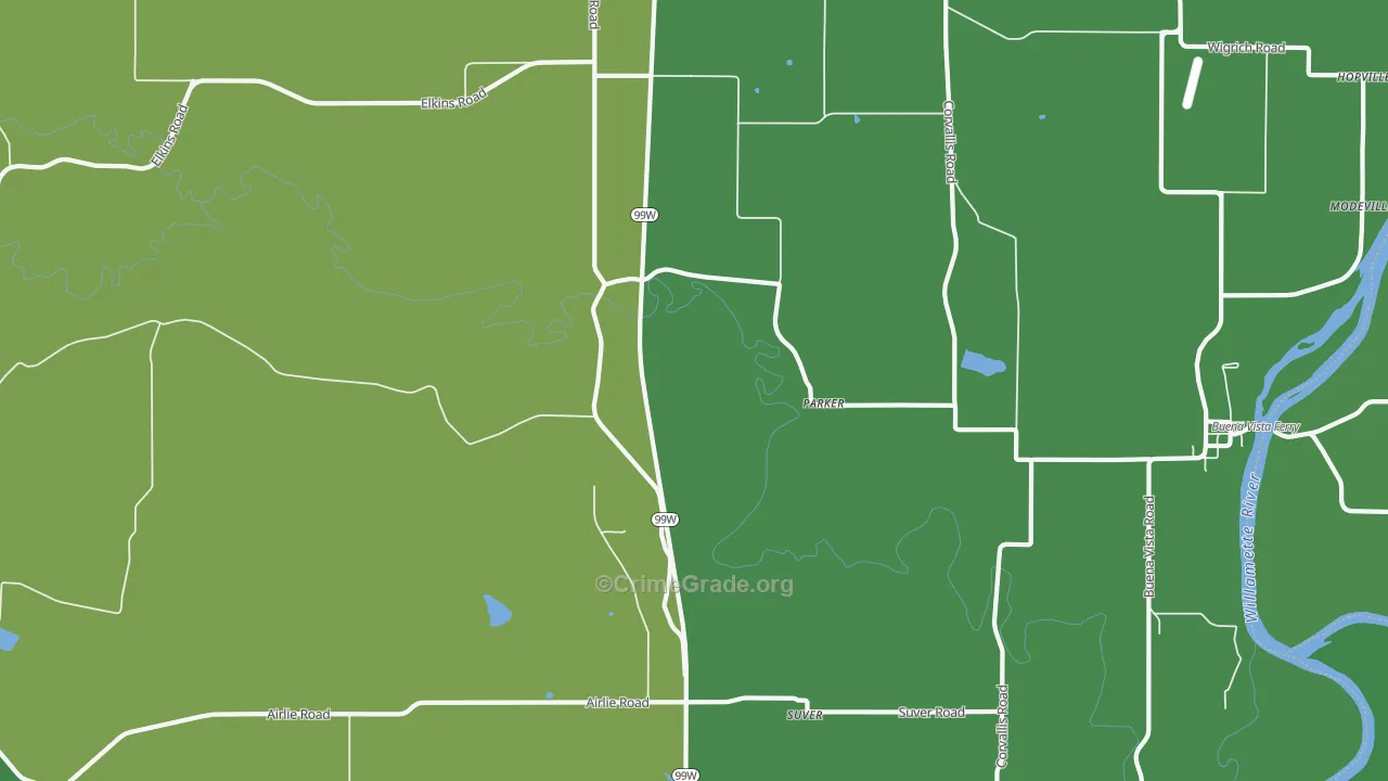Parker, OR Map of Burglary Rates