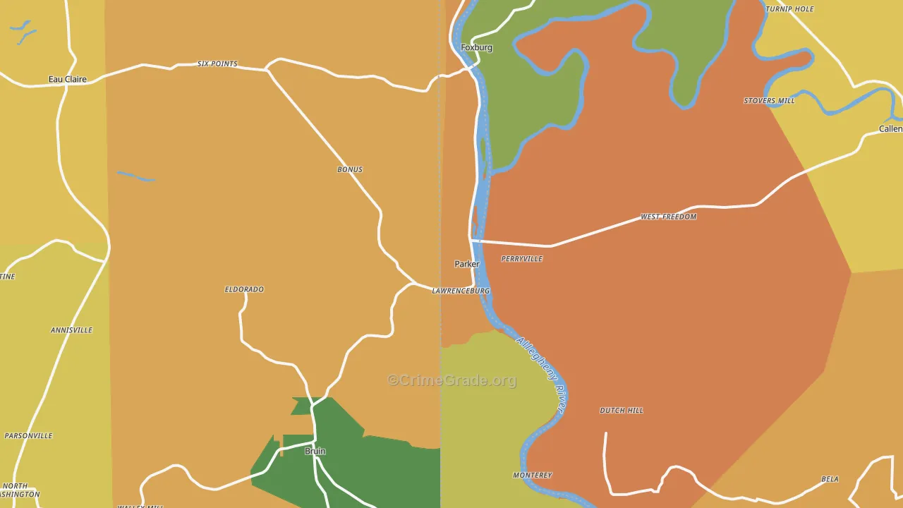 Parker, PA Map of Burglary Rates