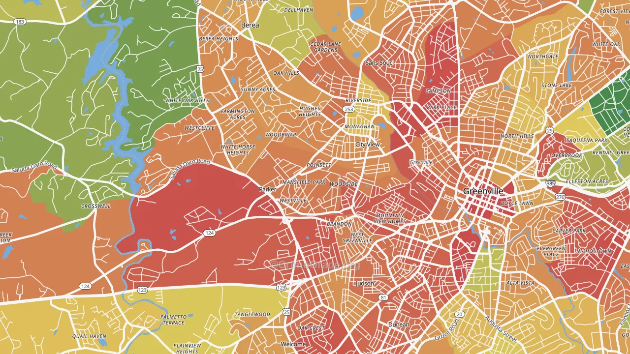 Parker, SC Map of Burglary Rates
