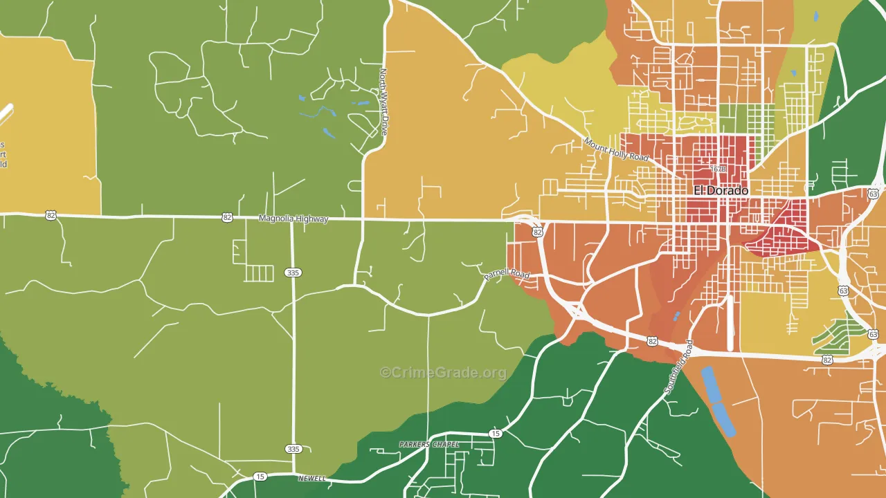 Parkers Chapel, AR Map of Burglary Rates