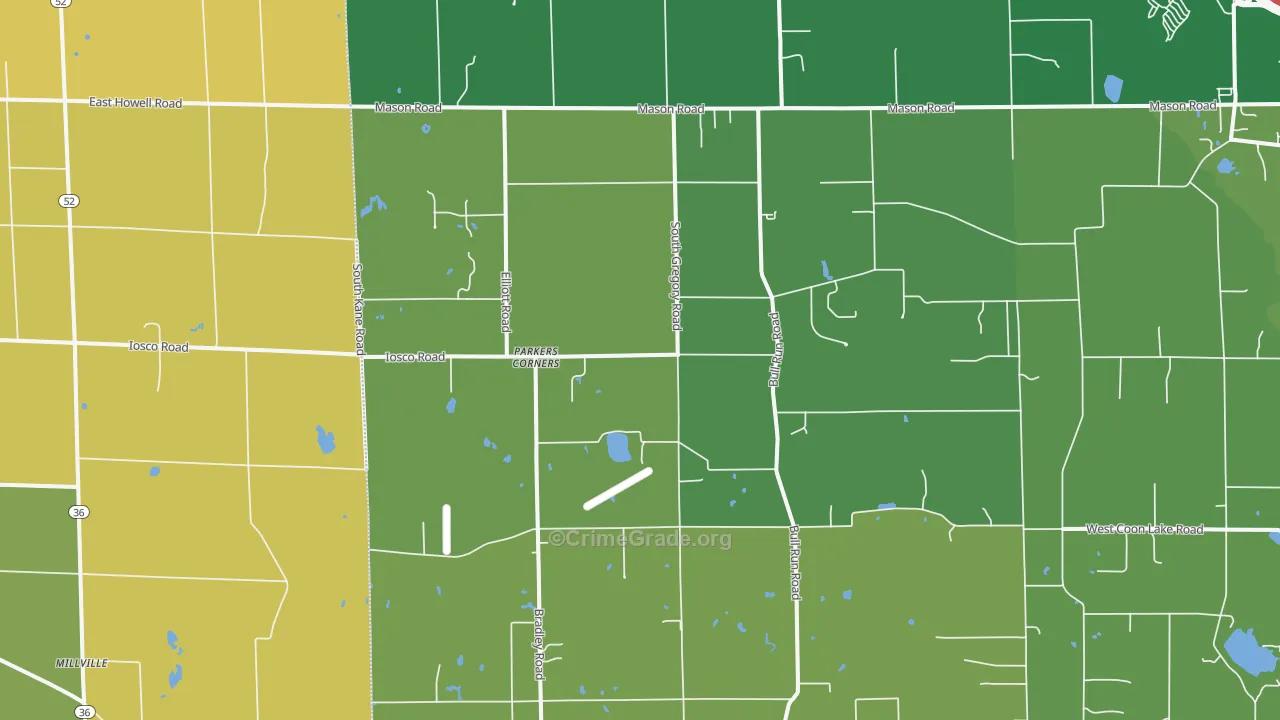 Parkers Corners, MI Map of Burglary Rates