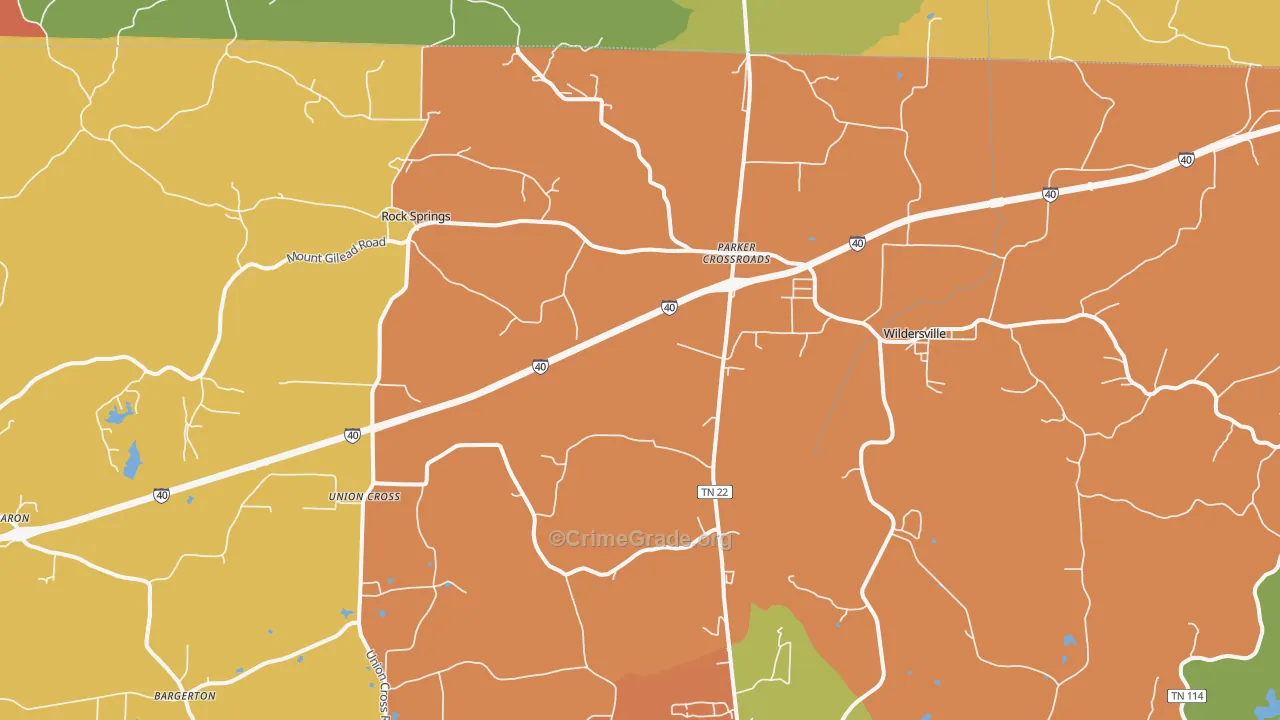Parkers Crossroads, TN Map of Burglary Rates