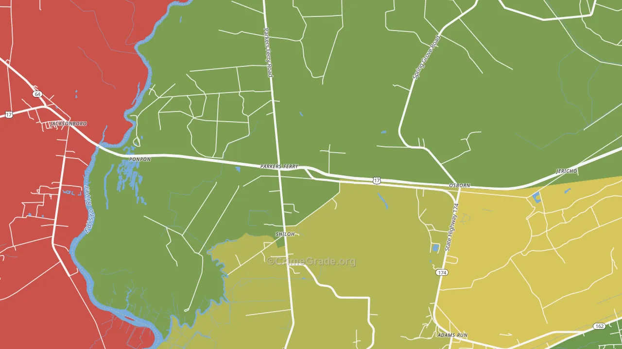Parkers Ferry, SC Map of Burglary Rates