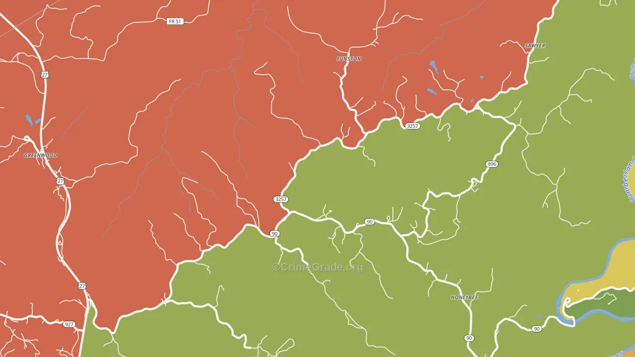 Parkers Lake, KY Map of Burglary Rates