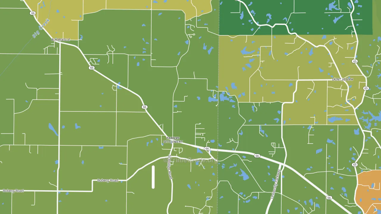 Parkers Settlement, IN Map of Burglary Rates