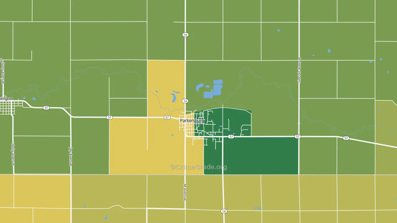 Parkersburg, IA Map of Burglary Rates