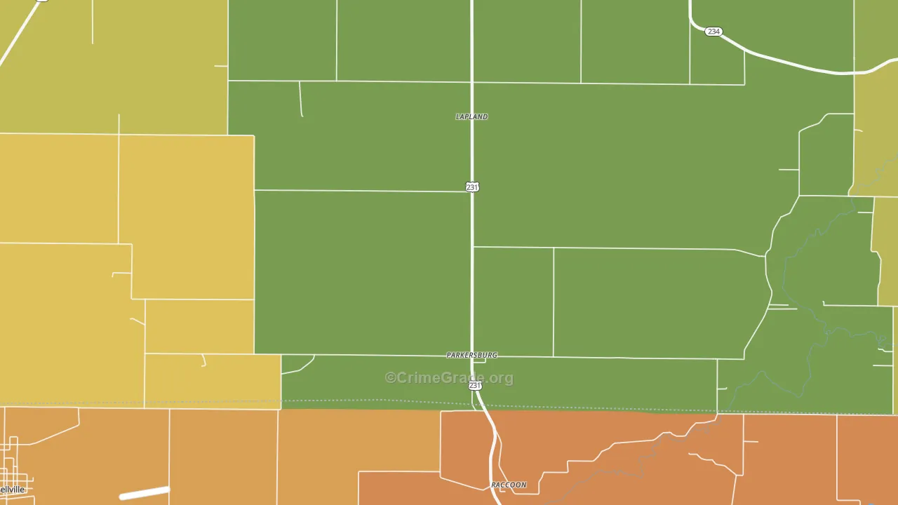 Parkersburg, IN Map of Burglary Rates