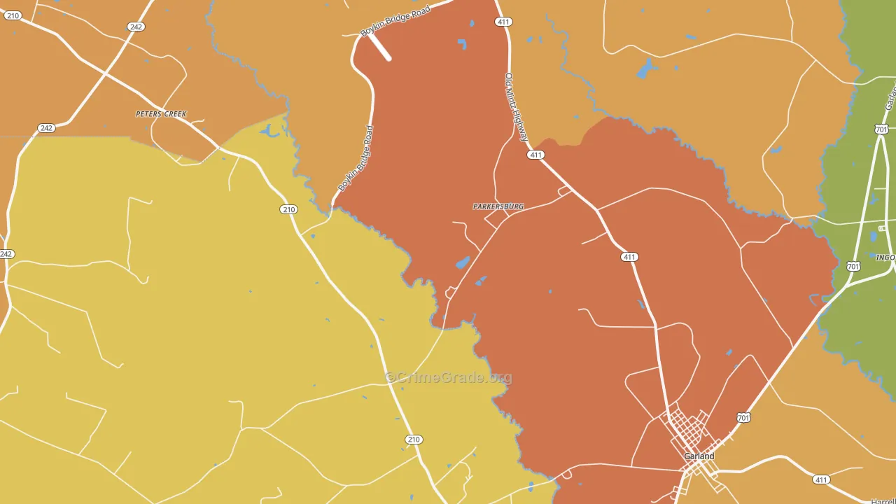 Parkersburg, NC Map of Burglary Rates