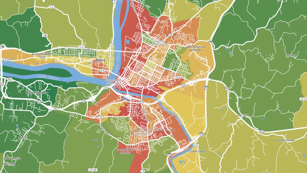 Parkersburg, WV Map of Burglary Rates