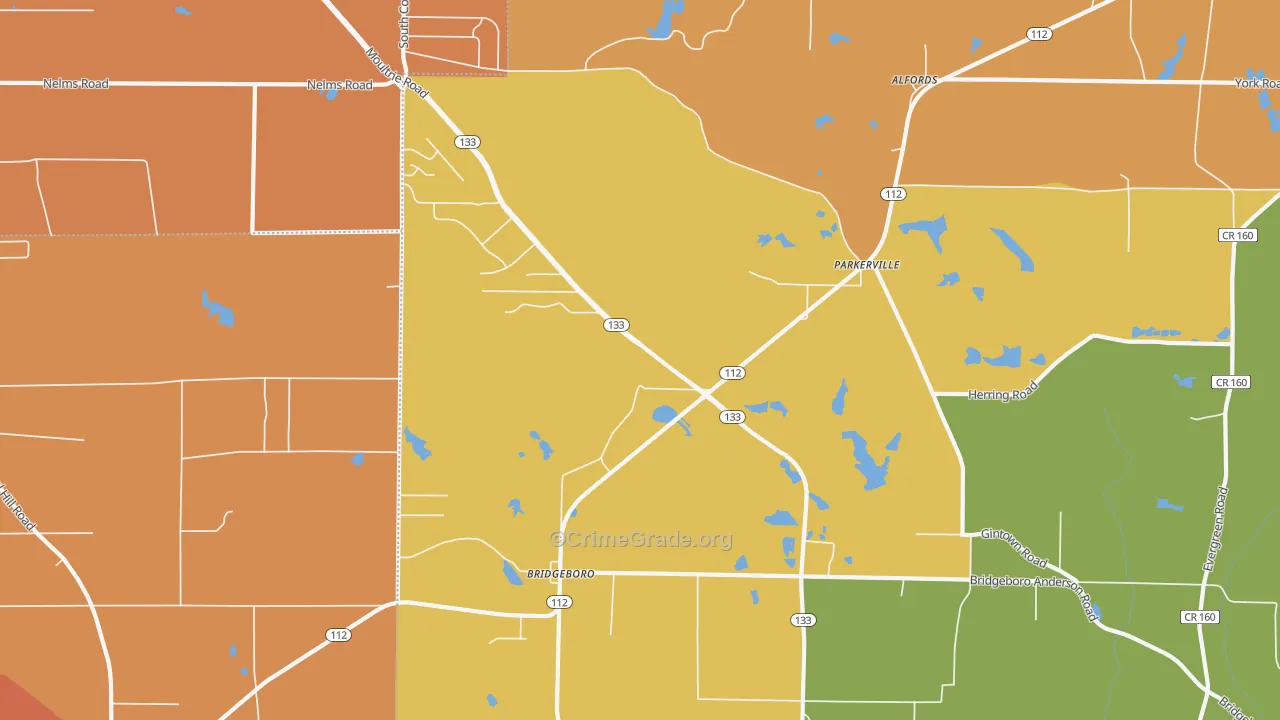 Parkerville, GA Map of Burglary Rates