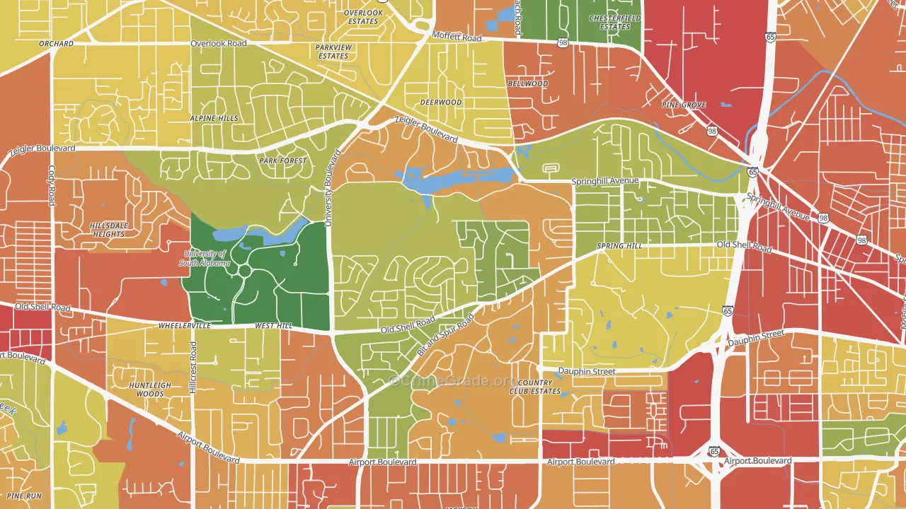 Parkhill, Mobile, AL Map of Burglary Rates