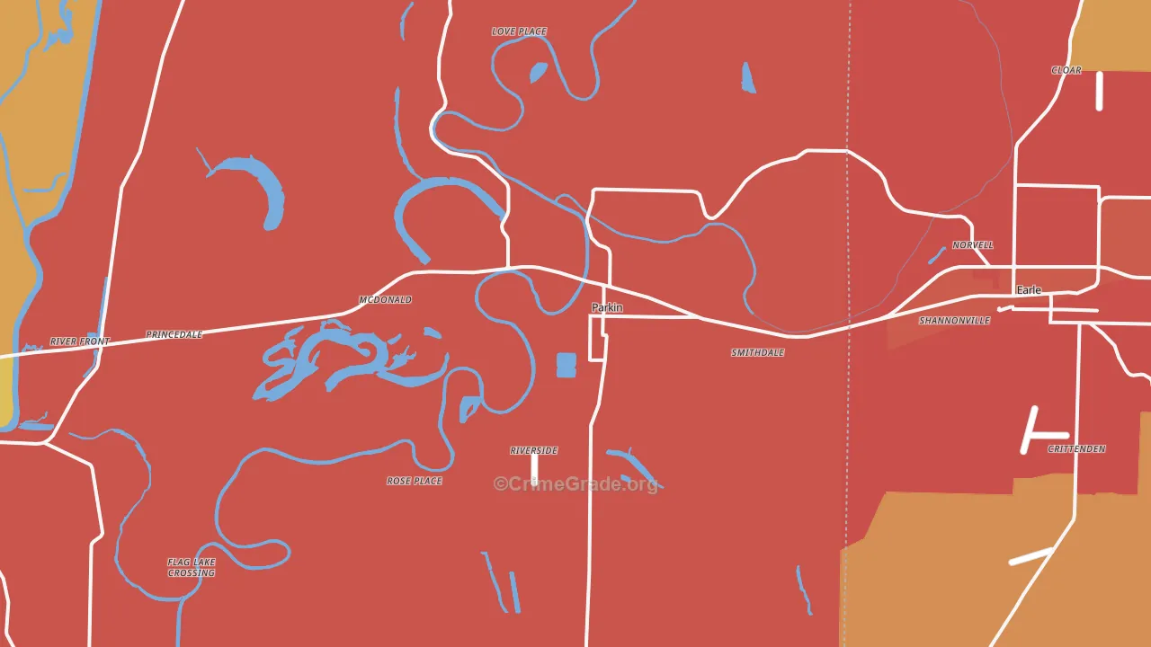 Parkin, AR Map of Burglary Rates