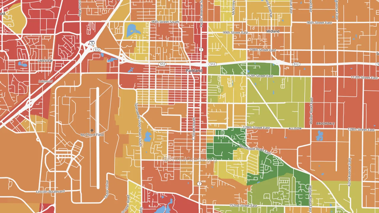 Parkland, WA Map of Burglary Rates