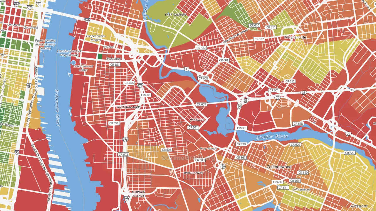 Parkside, Camden, NJ Map of Burglary Rates