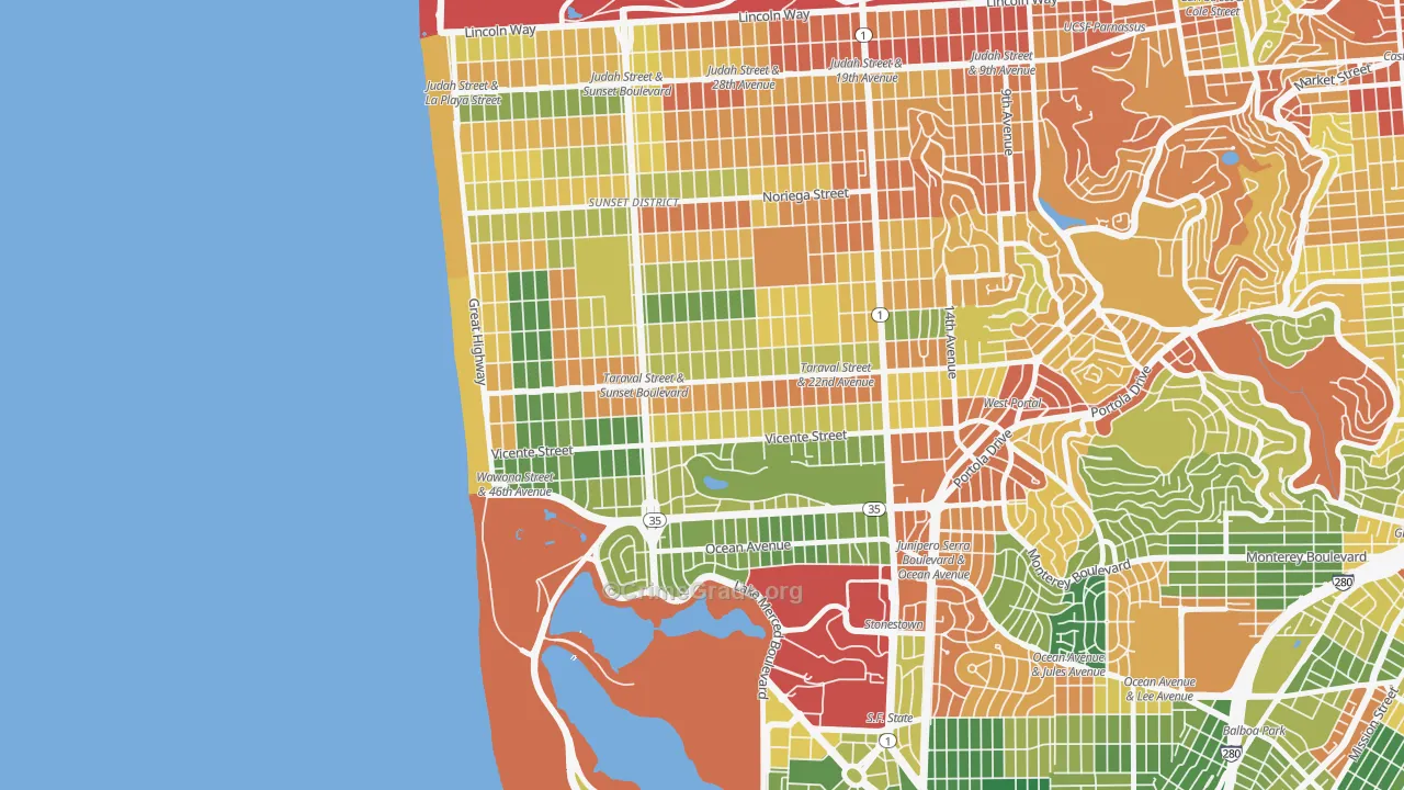 Parkside, San Francisco, CA Map of Burglary Rates