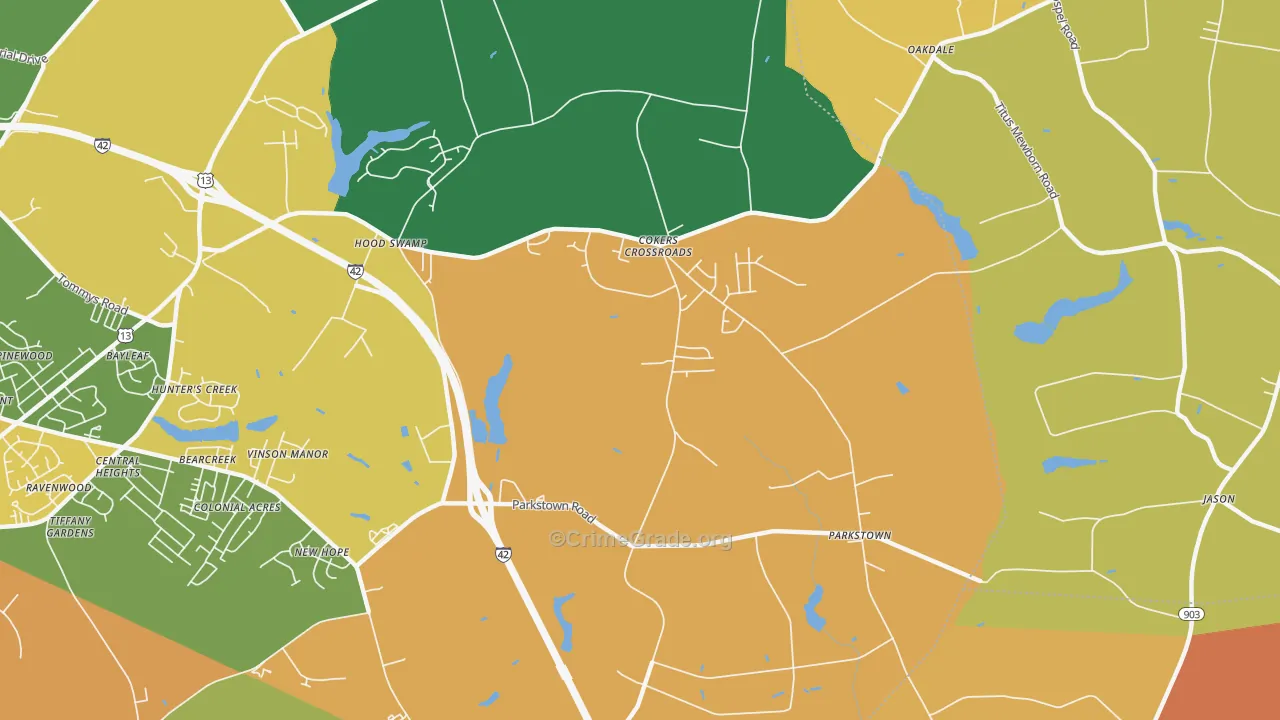 Parkstown, NC Map of Burglary Rates