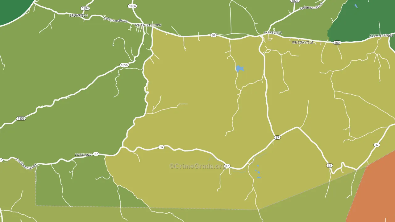 Parksville, KY Map of Burglary Rates