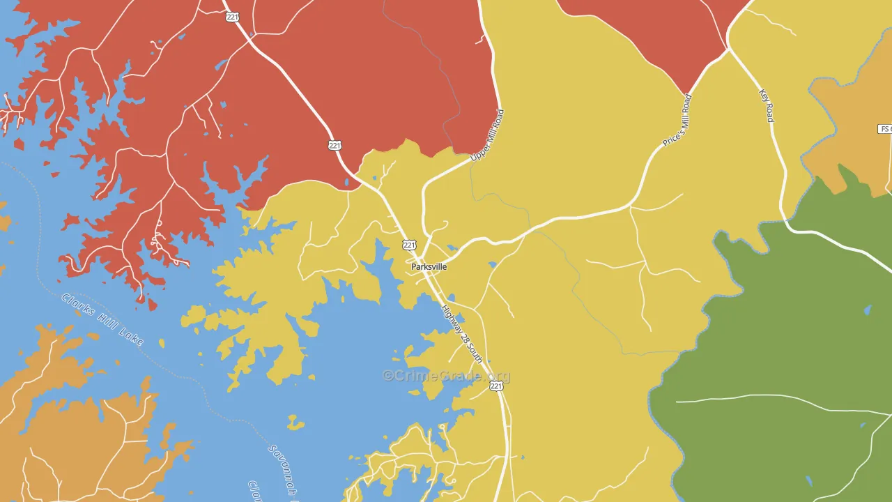 Parksville, SC Map of Burglary Rates