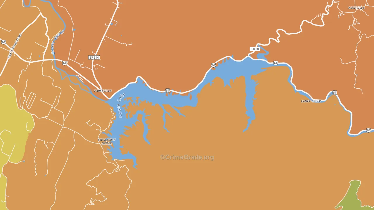 Parksville, TN Map of Burglary Rates