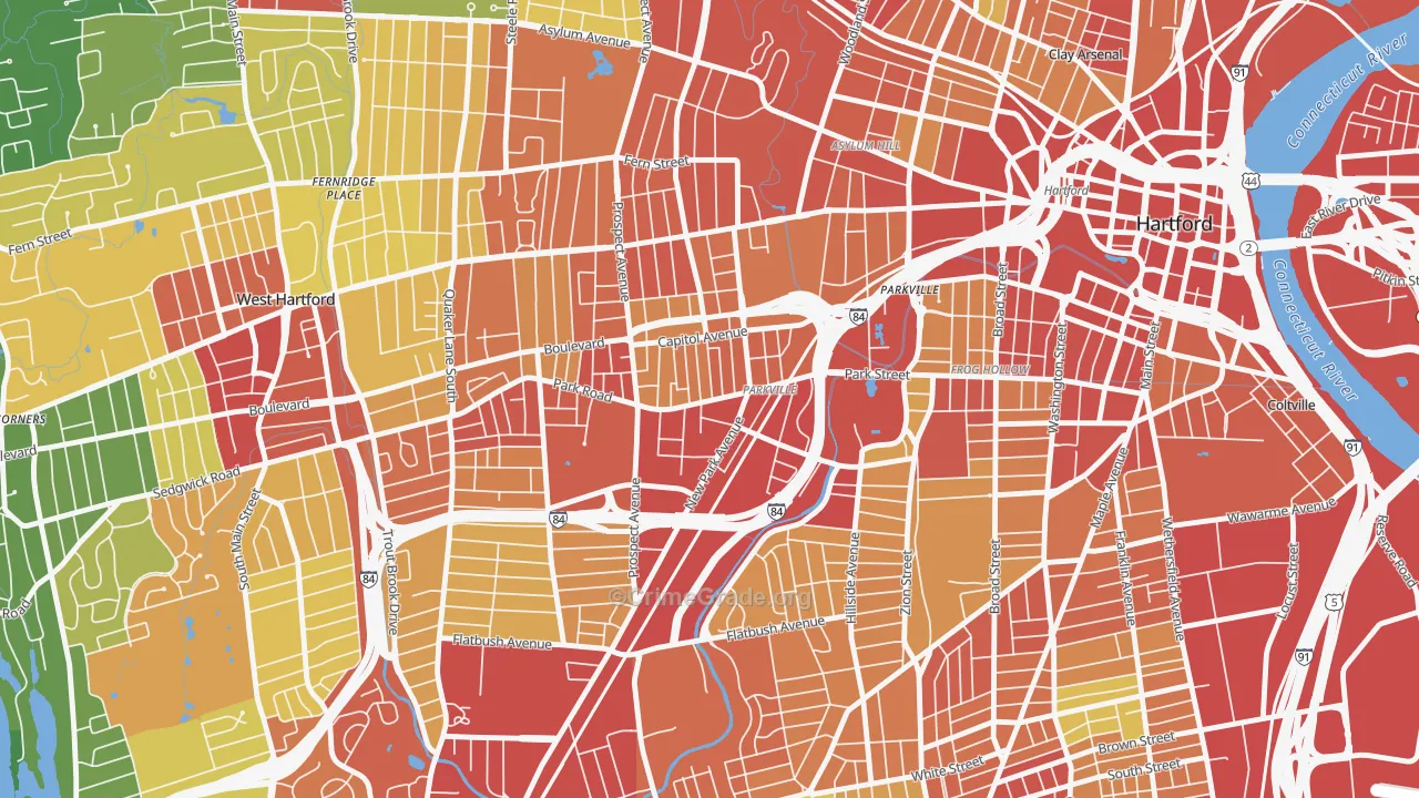 Parkville, Hartford, CT Map of Burglary Rates
