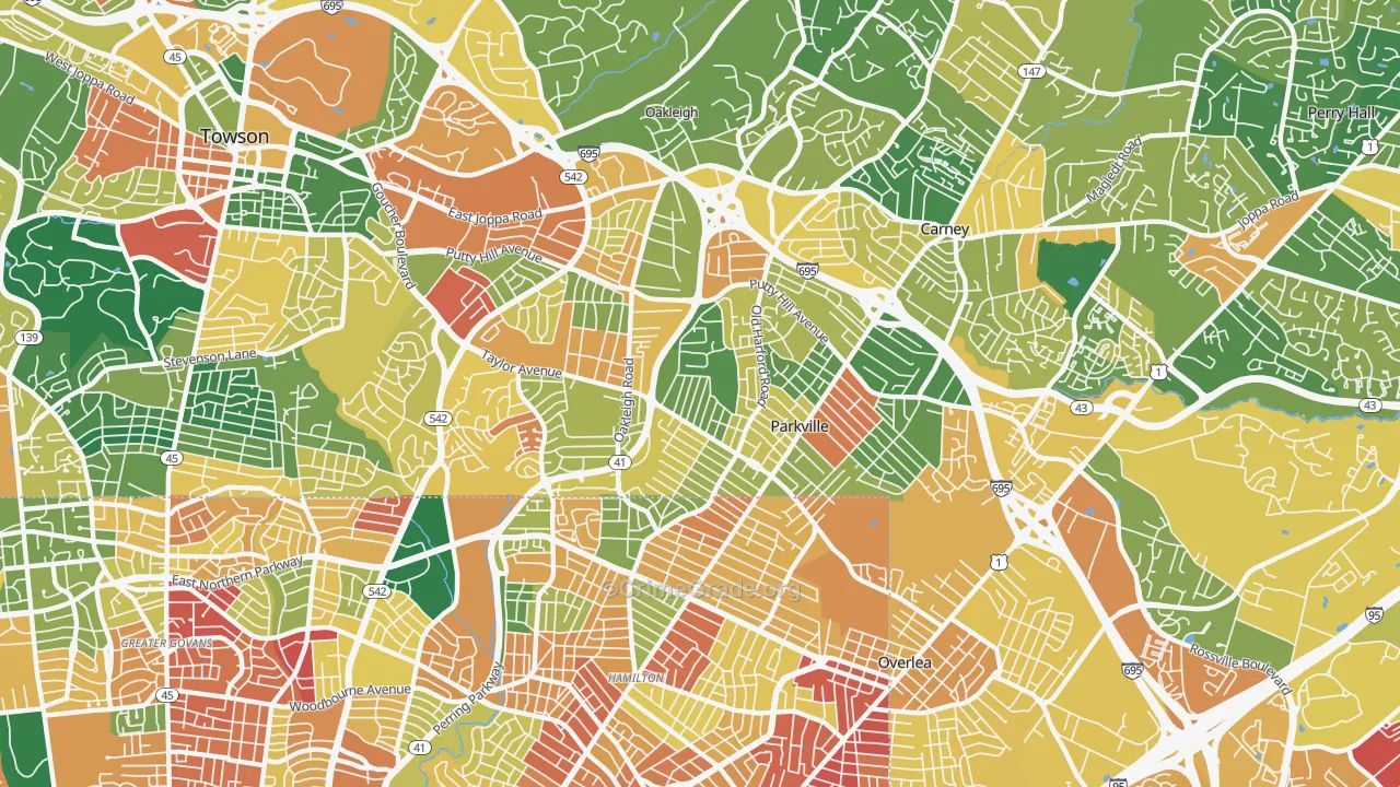 Parkville, MD Map of Burglary Rates