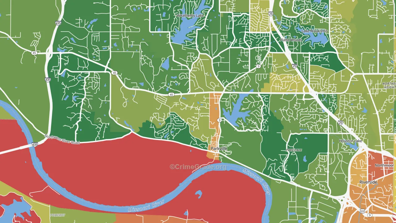 Parkville, MO Map of Burglary Rates