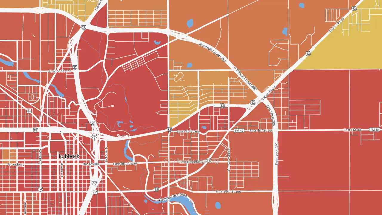 Parkway and Cherry Point, Lubbock, TX Map of Burglary Rates
