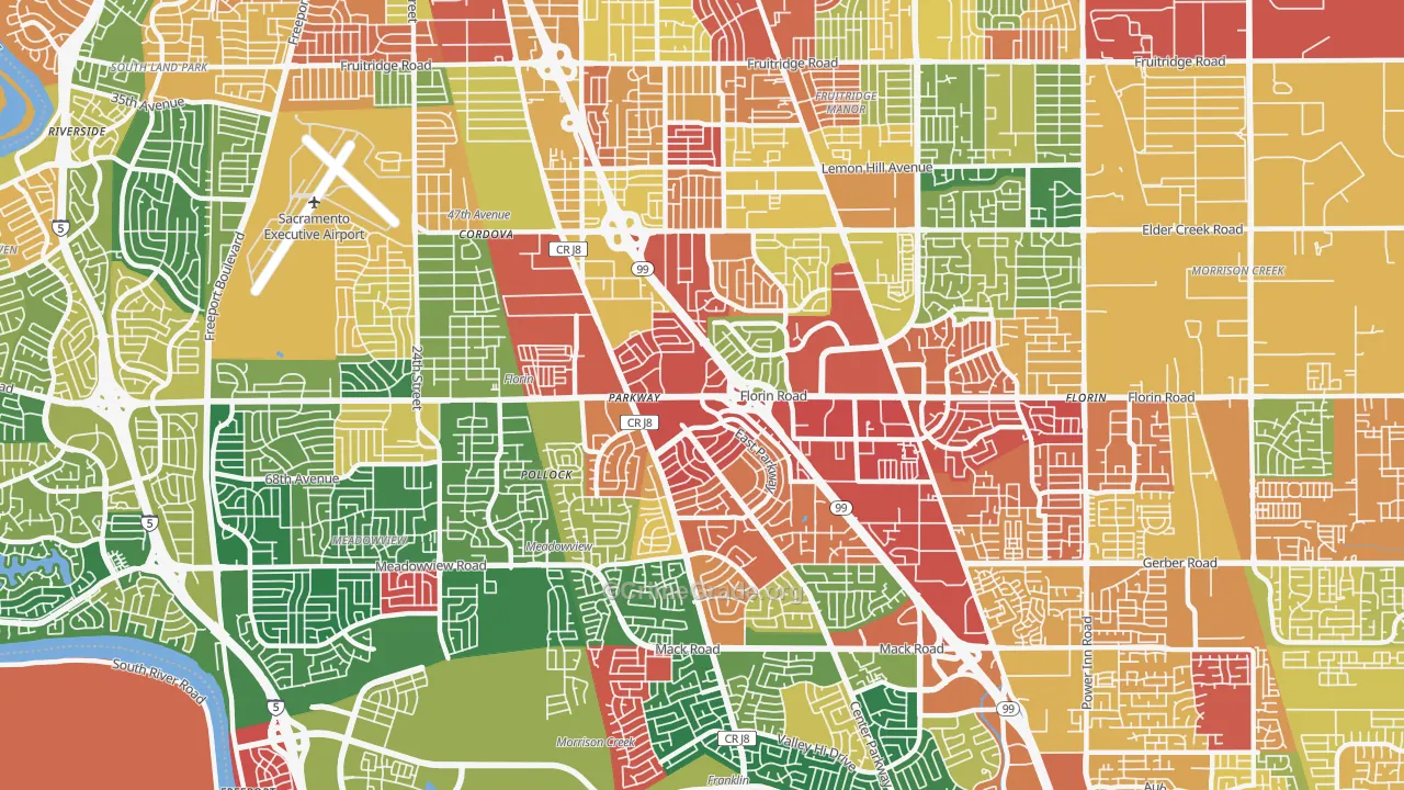Parkway, CA Map of Burglary Rates
