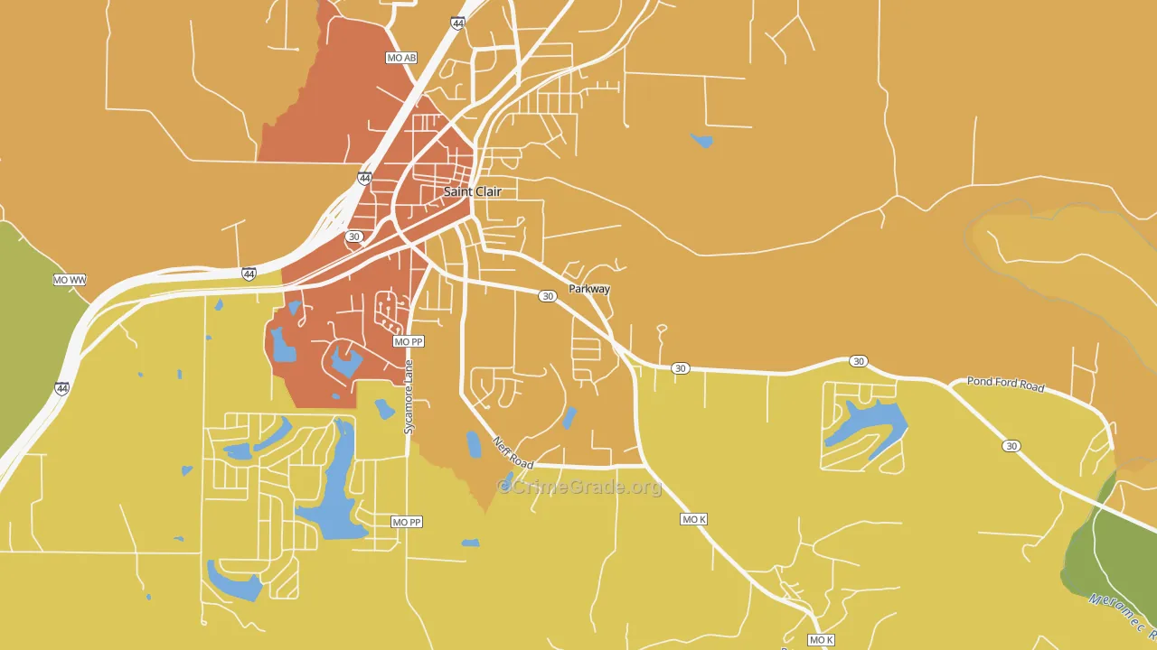 Parkway, MO Map of Burglary Rates