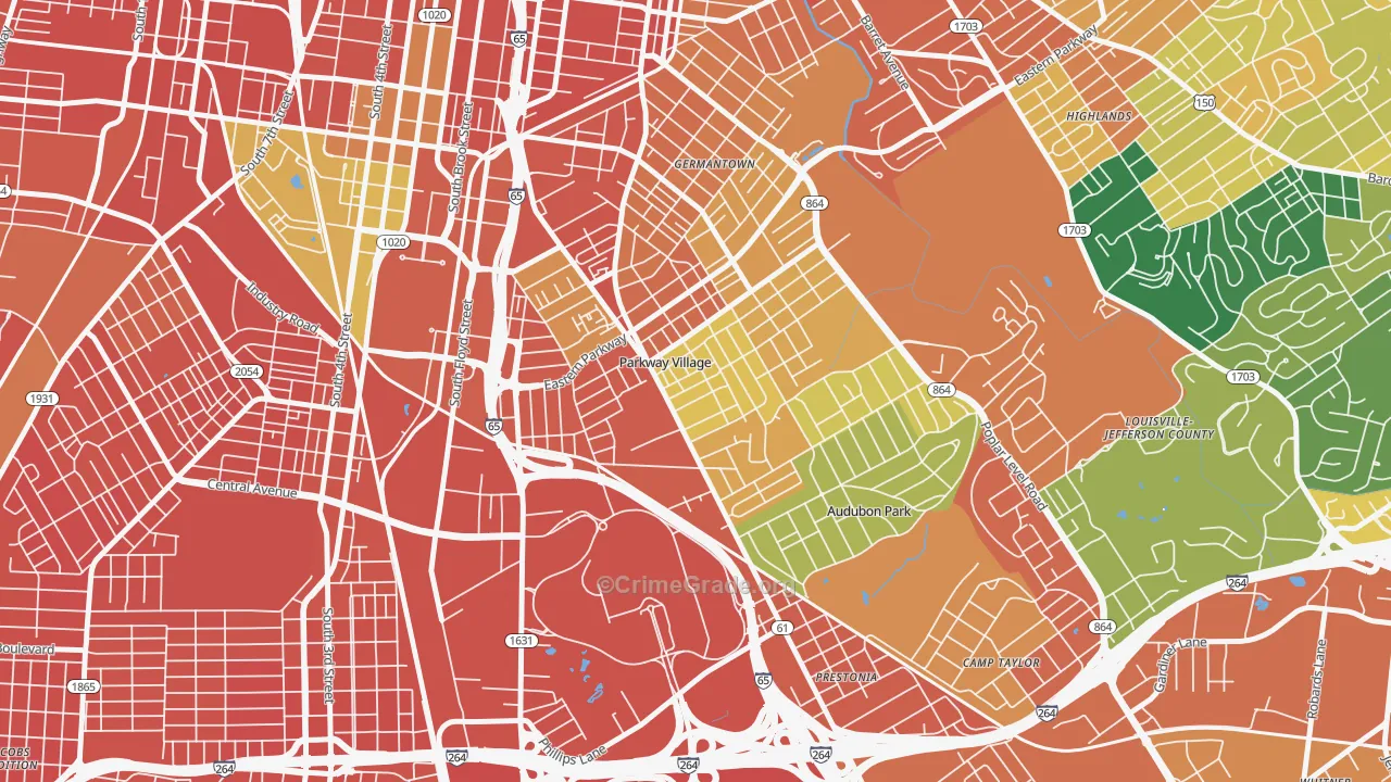Parkway Village, KY Map of Burglary Rates