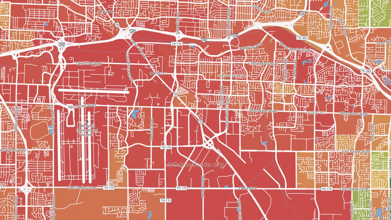 Parkway Village-Oakhaven, Memphis, TN Map of Burglary Rates