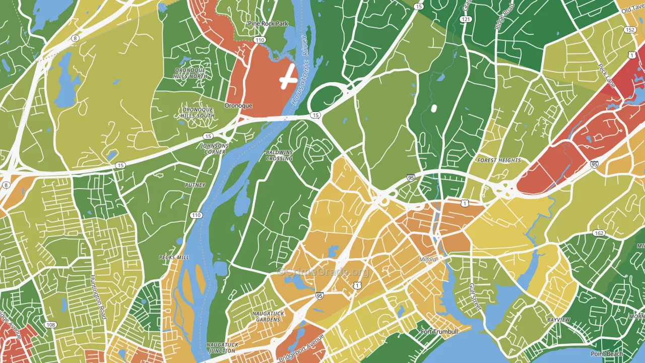 Parkway-Wheelers Farm Road, Milford, CT Map of Burglary Rates