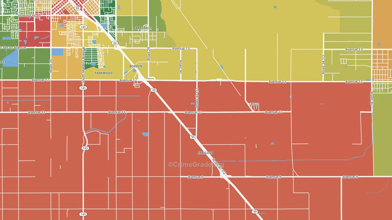 Parkwood, CA Map of Burglary Rates