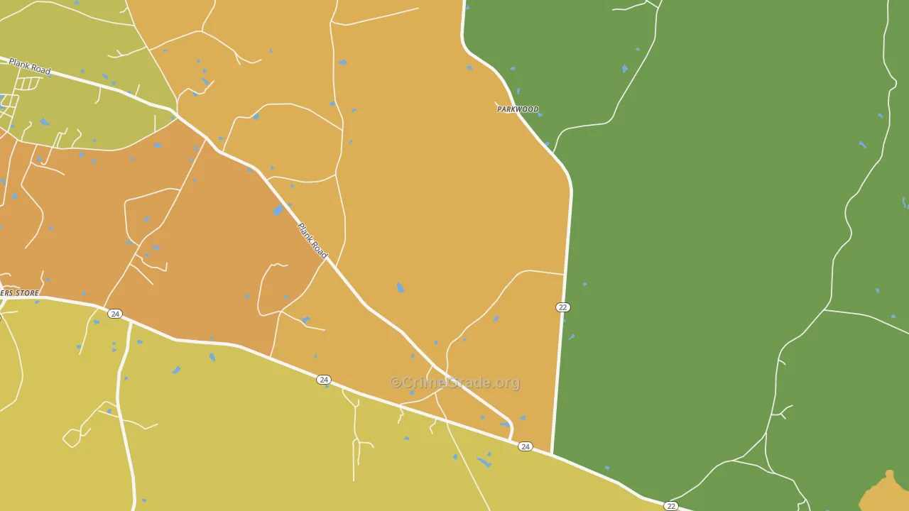 Parkwood, NC Map of Burglary Rates