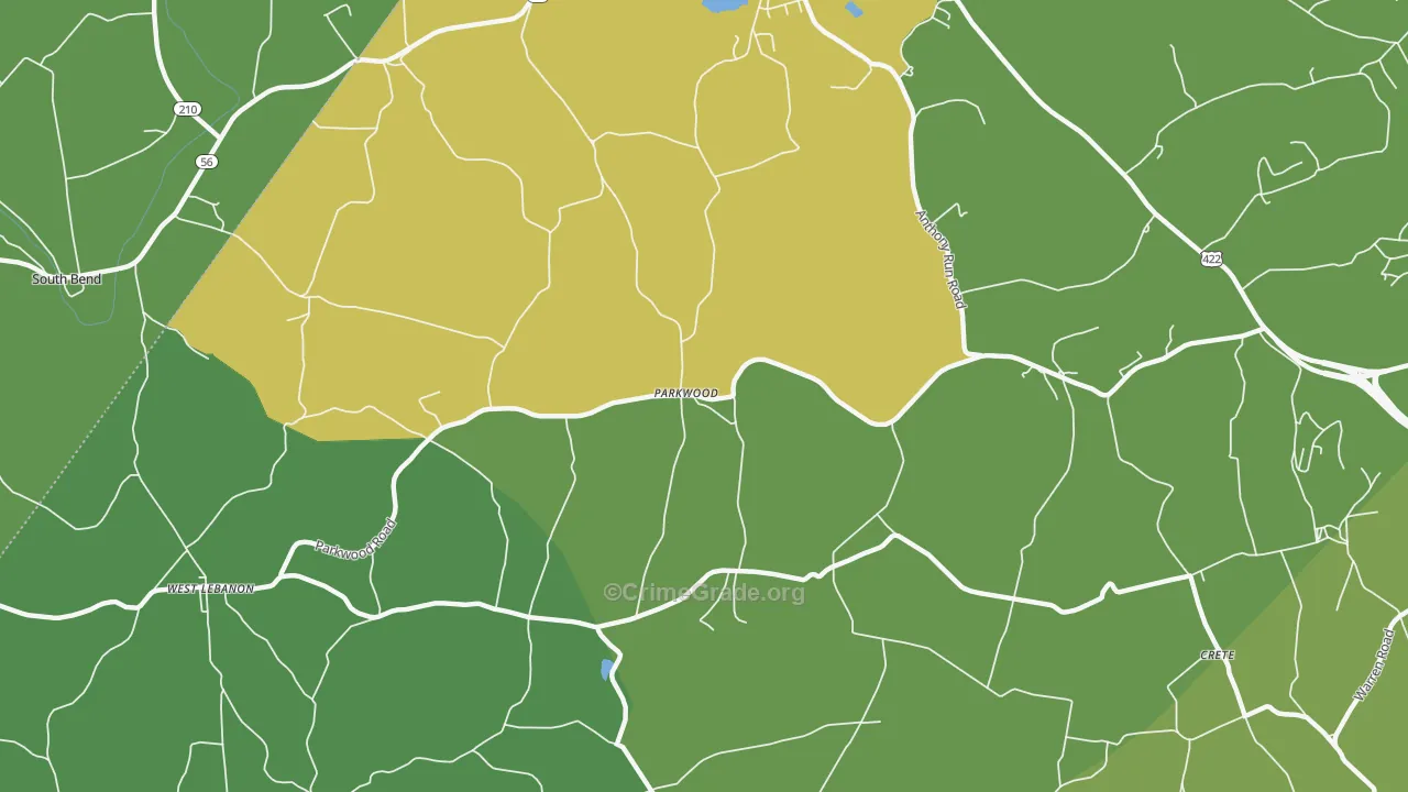 Parkwood, PA Map of Burglary Rates