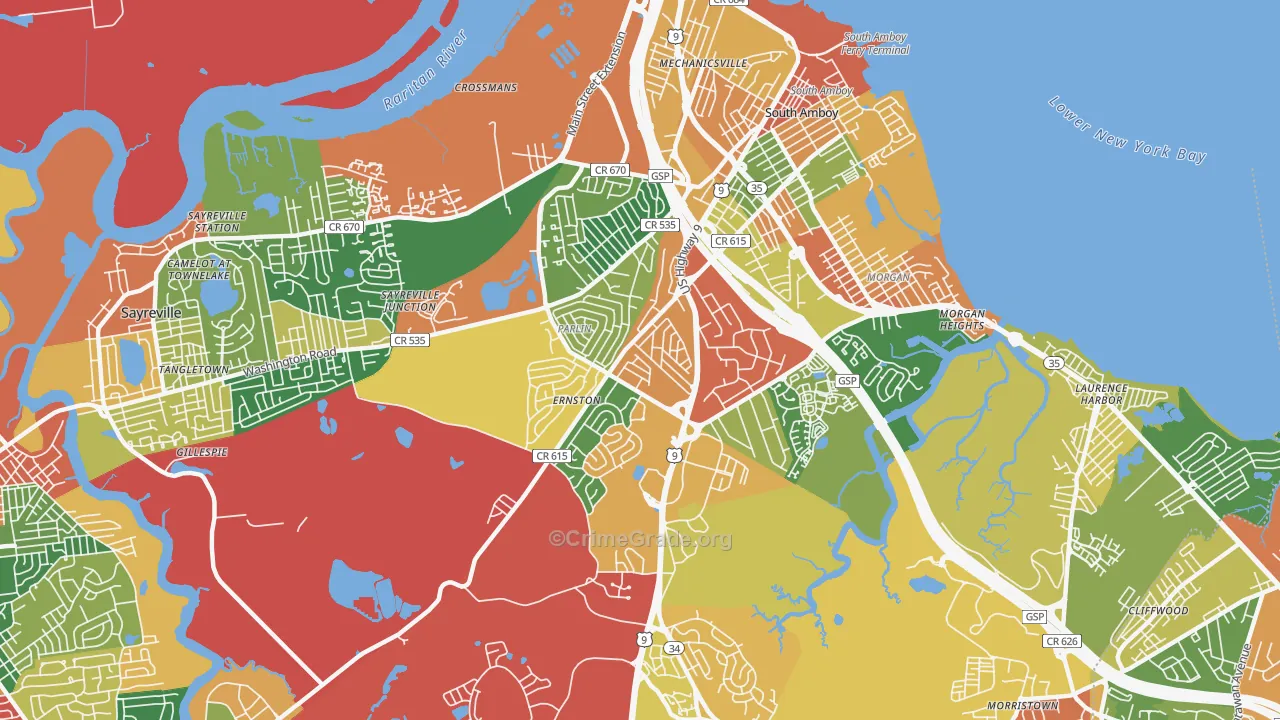 Parlin, NJ Map of Burglary Rates