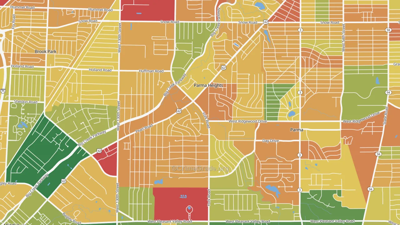 Parma Heights, OH Map of Burglary Rates